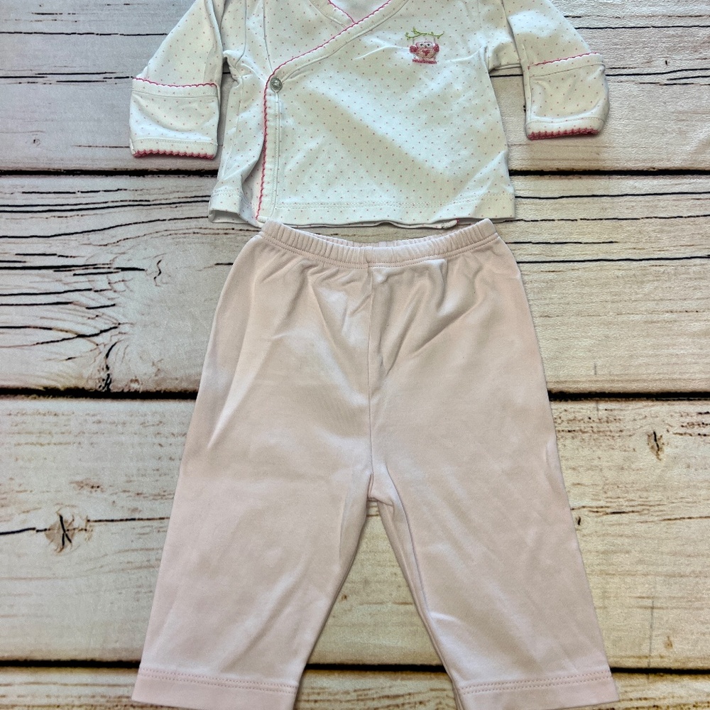 Kissy Kissy Outfit with Owl - Pink and White - 0-3 Months -VGUC
